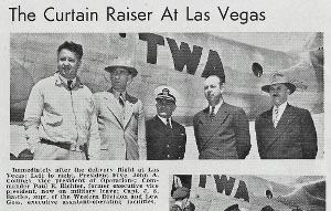 Navy Captain Paul E. Richter, center on leave for the 1st "Connie" flight... Jack Frye, John Collings, Paul Richter, Capt. Joe Bartles, Lew Goss